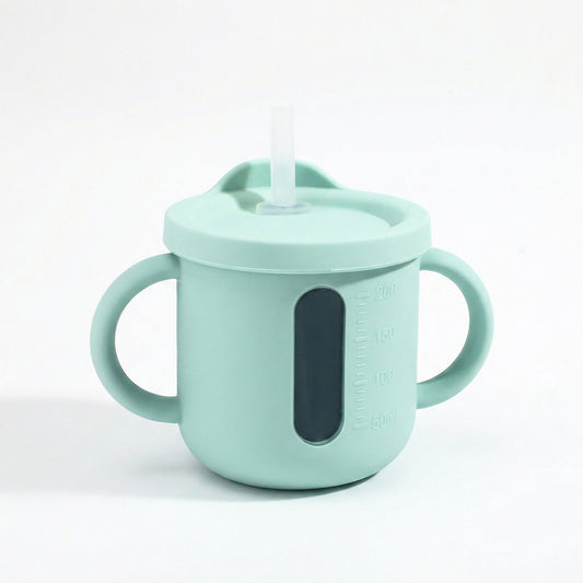 Baby Training Cup with Straw and Handles Soft Silicone Toddler Sippy Cup with Measurement Markings
