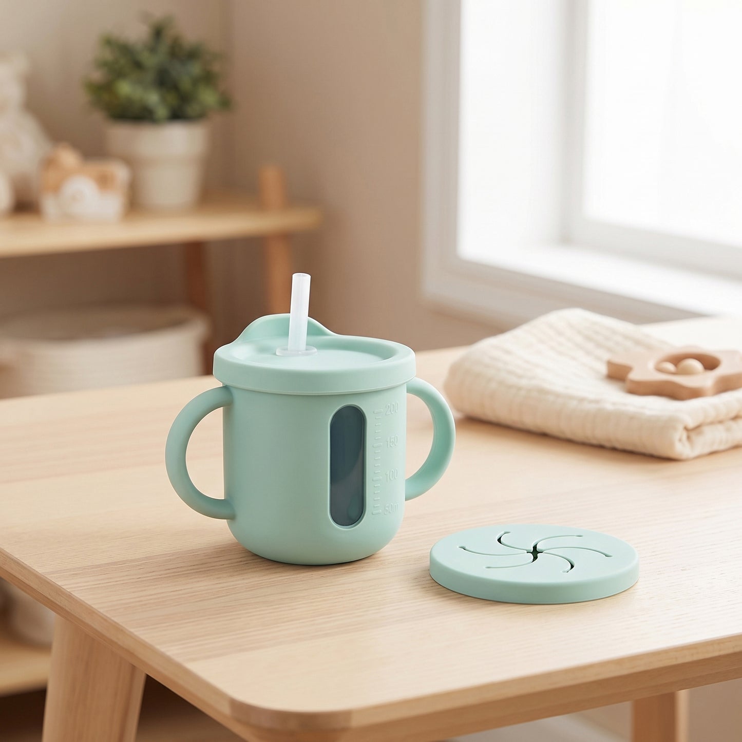Baby Training Cup with Straw and Handles Soft Silicone Toddler Sippy Cup with Measurement Markings
