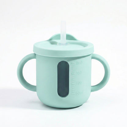Baby Training Cup with Straw and Handles Soft Silicone Toddler Sippy Cup with Measurement Markings