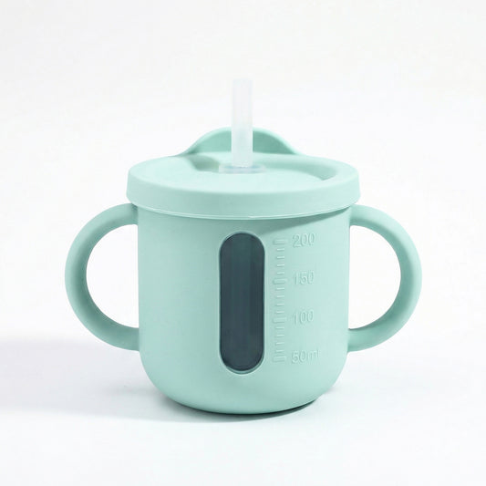 Baby Training Cup with Straw and Handles Soft Silicone Toddler Sippy Cup with Measurement Markings