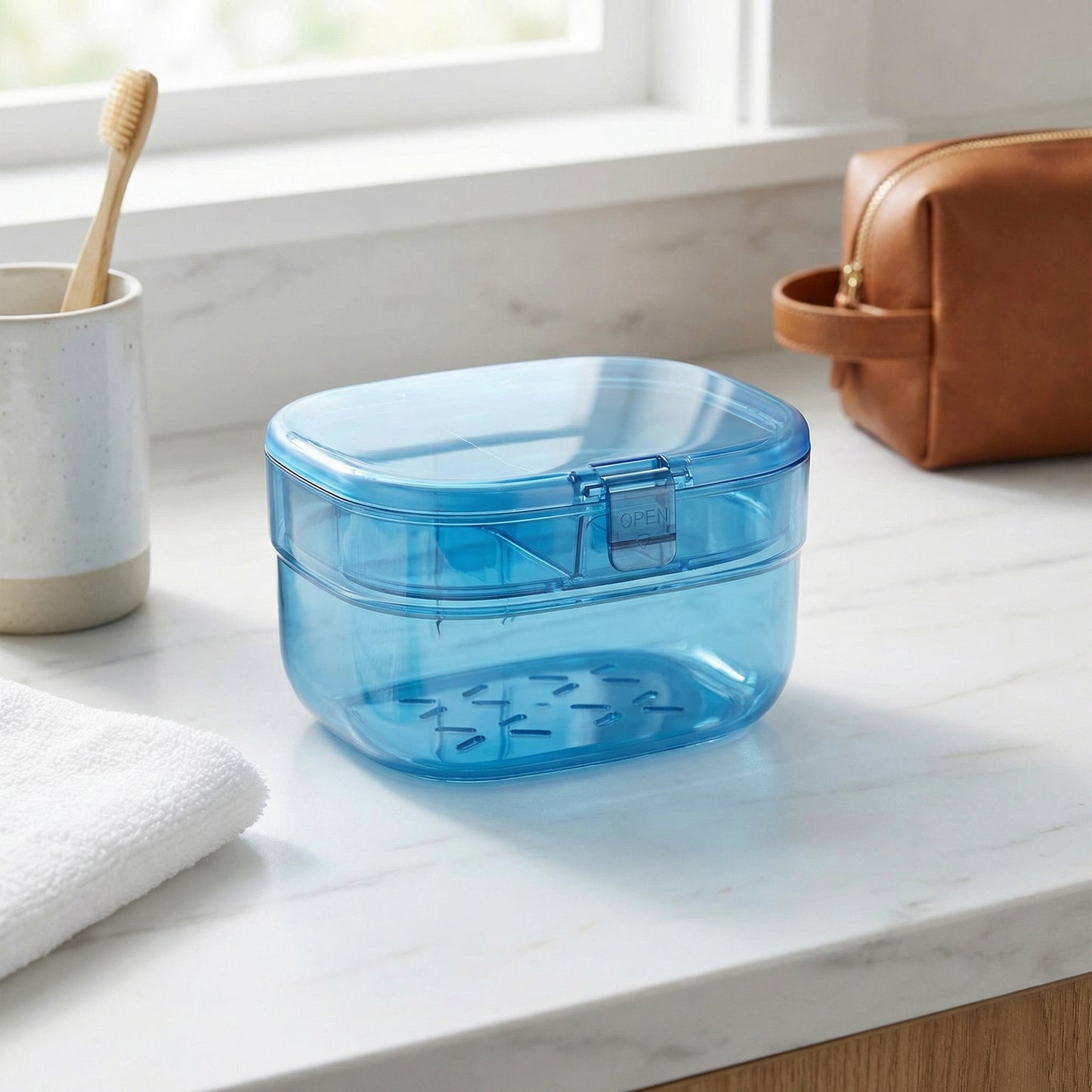 Retainer Case with Vent Drain Tray Portable Dental Storage Box for Aligners Dentures Mouth Guards