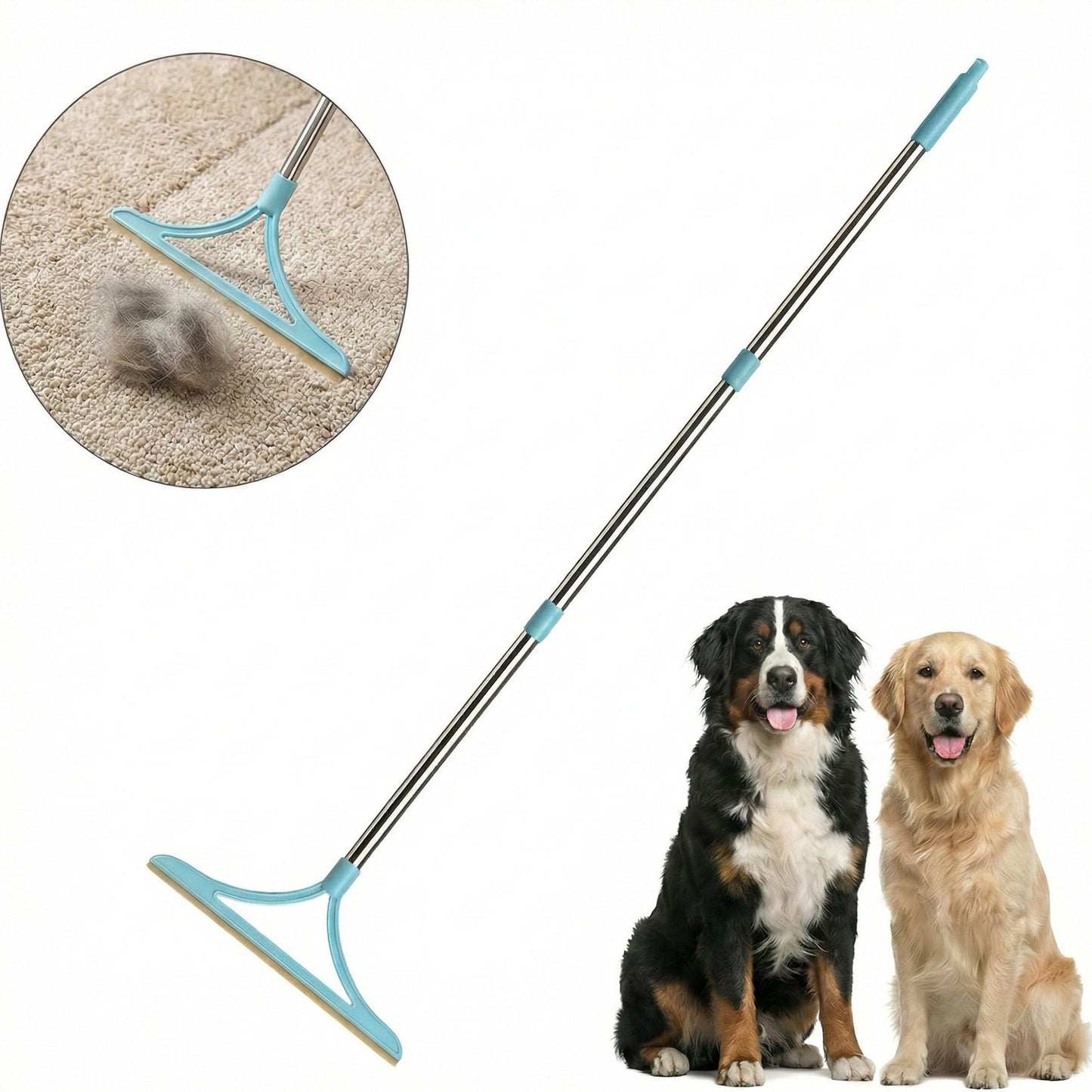Pet Hair Removal Broom with Adjustable Handle for Carpets and Rugs