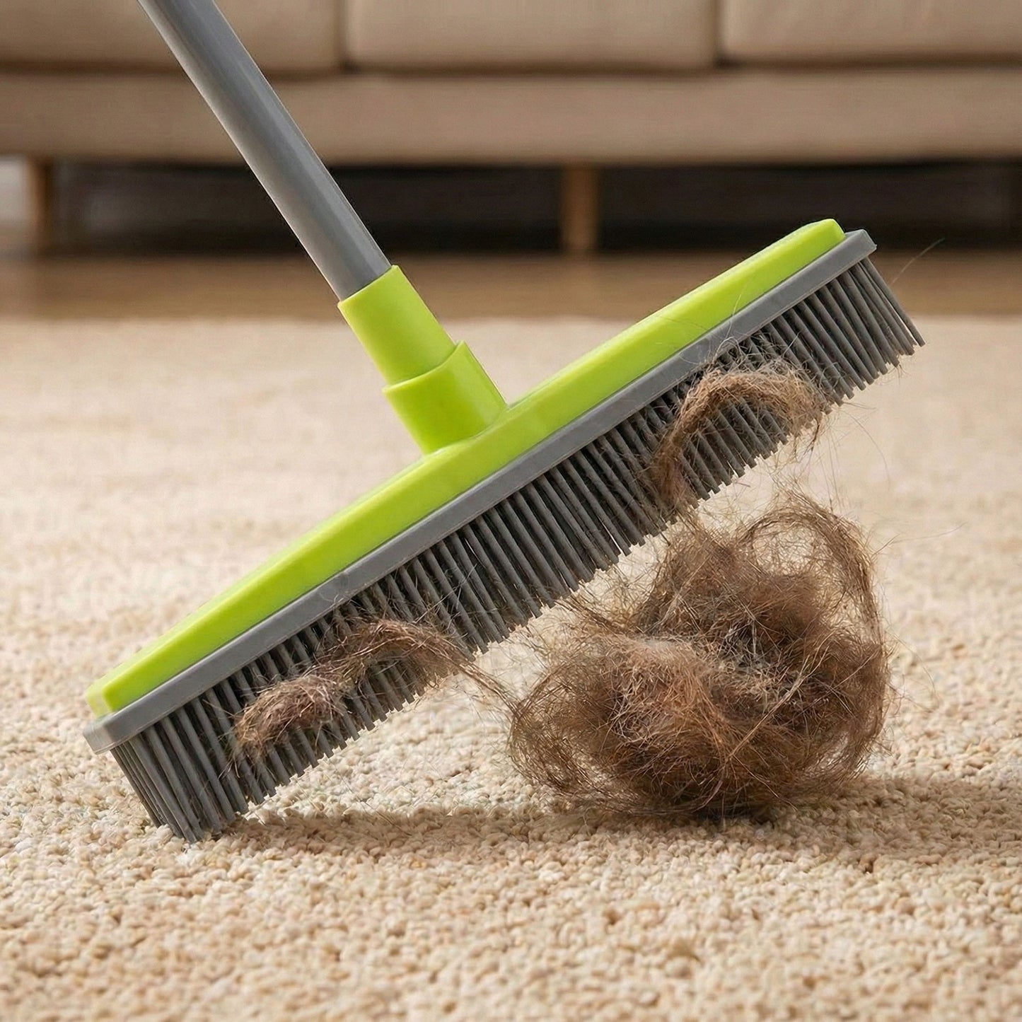 Pet Hair Removal Broom with Rubber Bristles and Long Handle