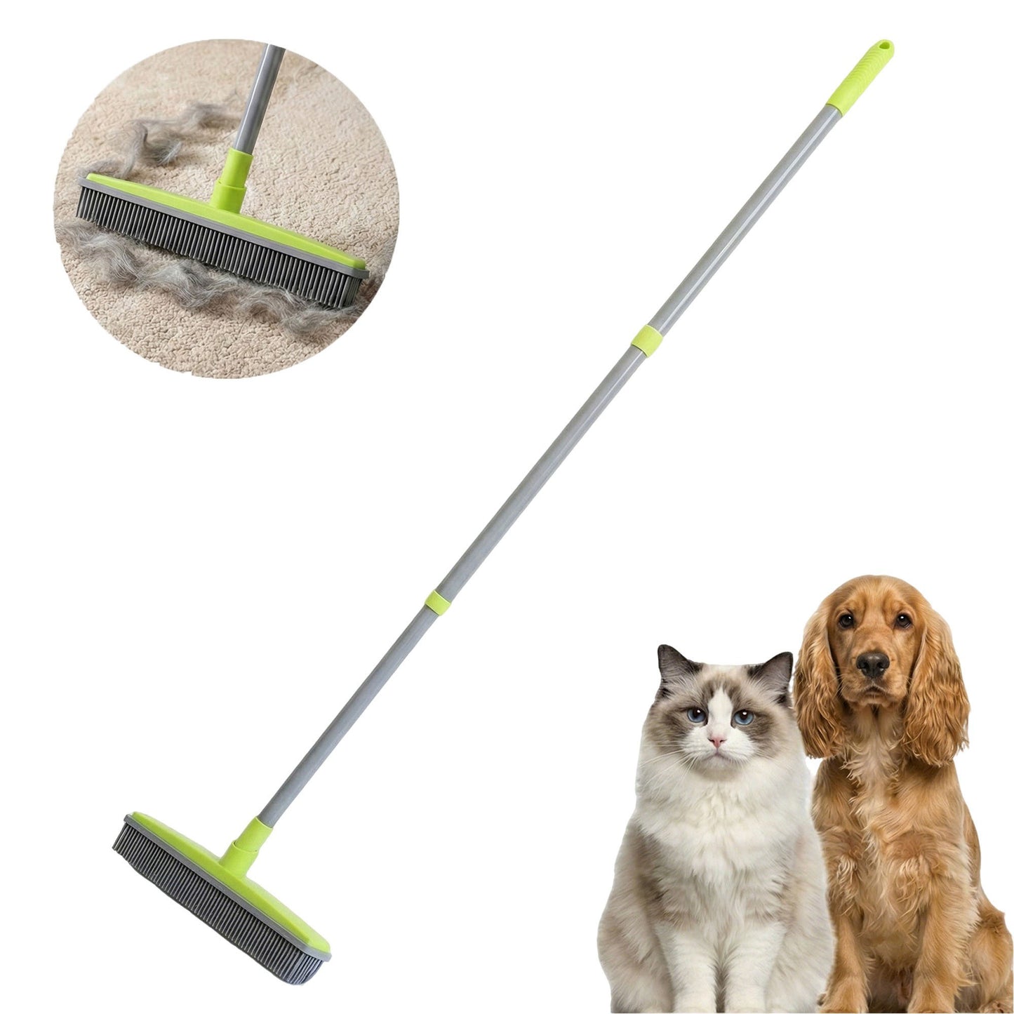 Pet Hair Removal Broom with Rubber Bristles and Long Handle