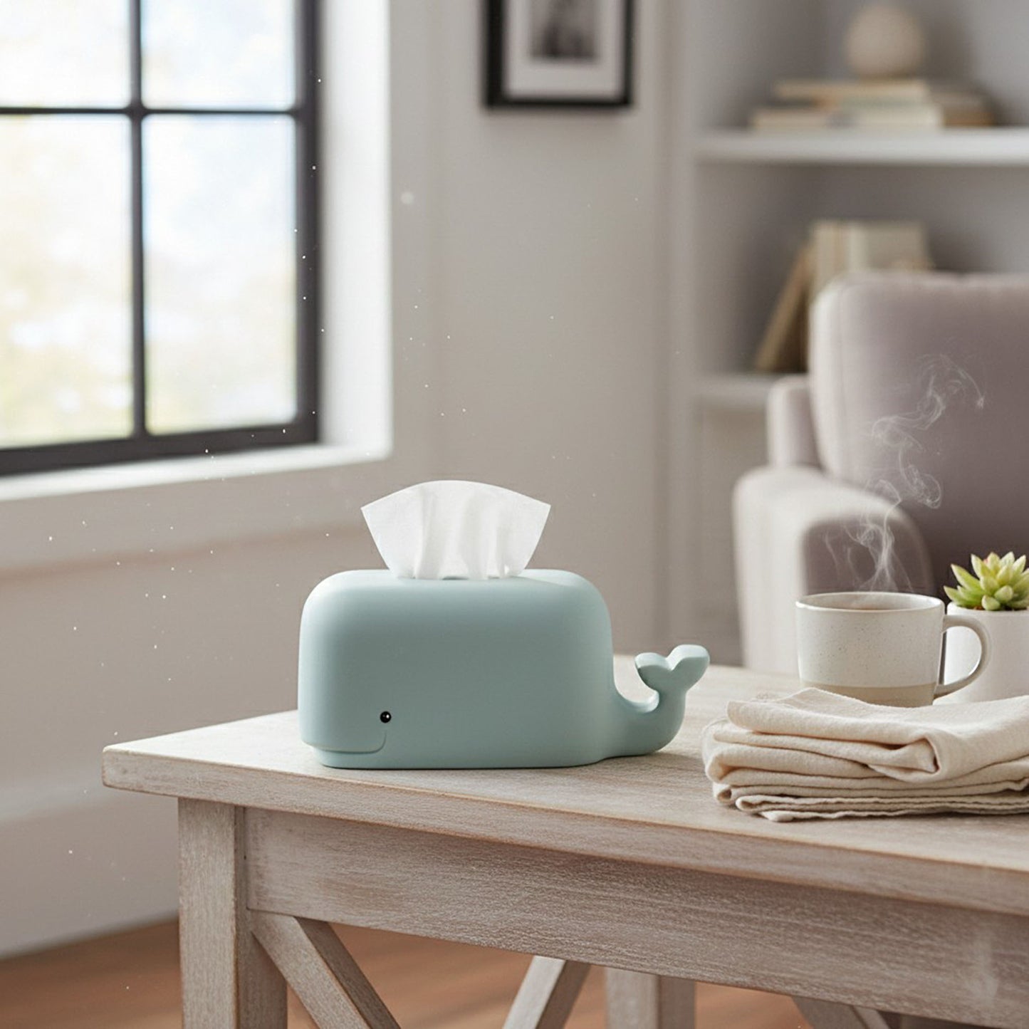 Whale Shape Tissue Box Cover Soft Decorative Tabletop Tissue Holder
