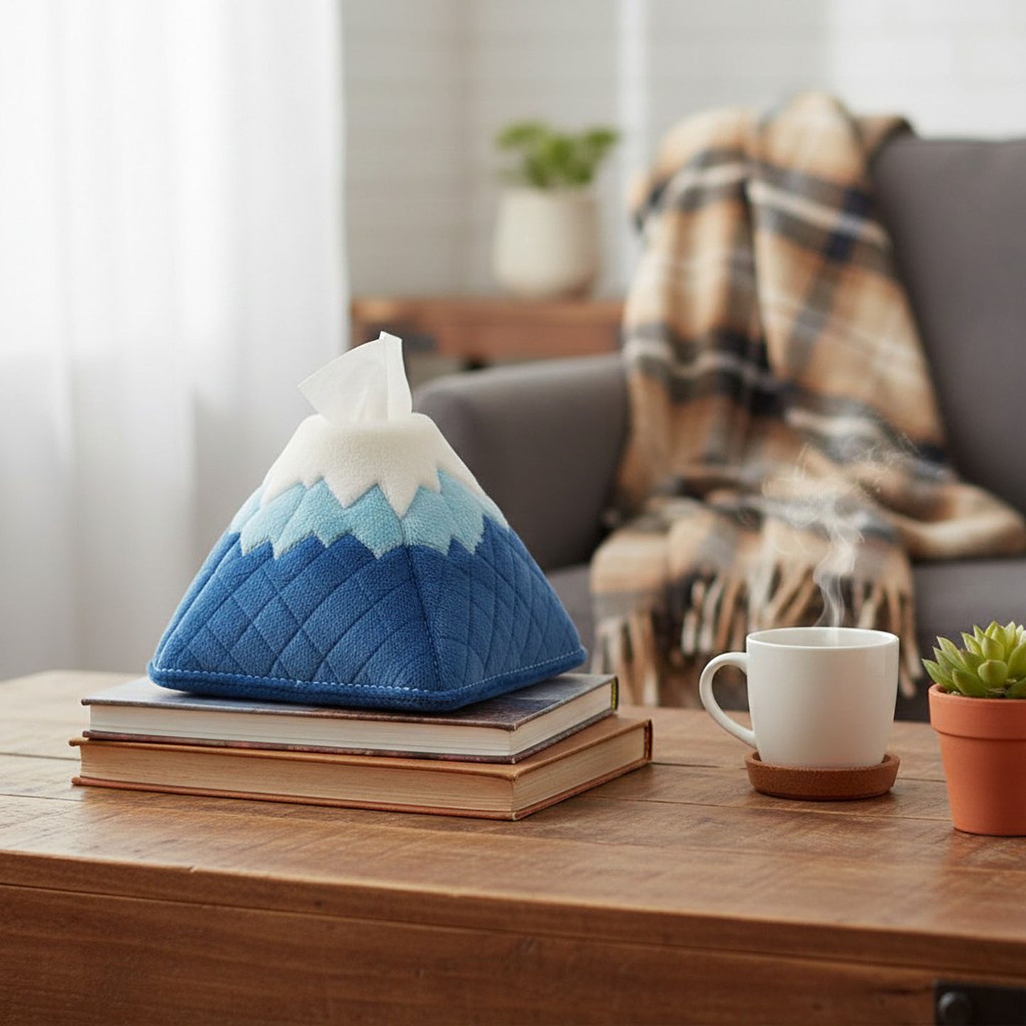 Mountain Shaped Tissue Box Cover Quilted Soft Decorative Holder