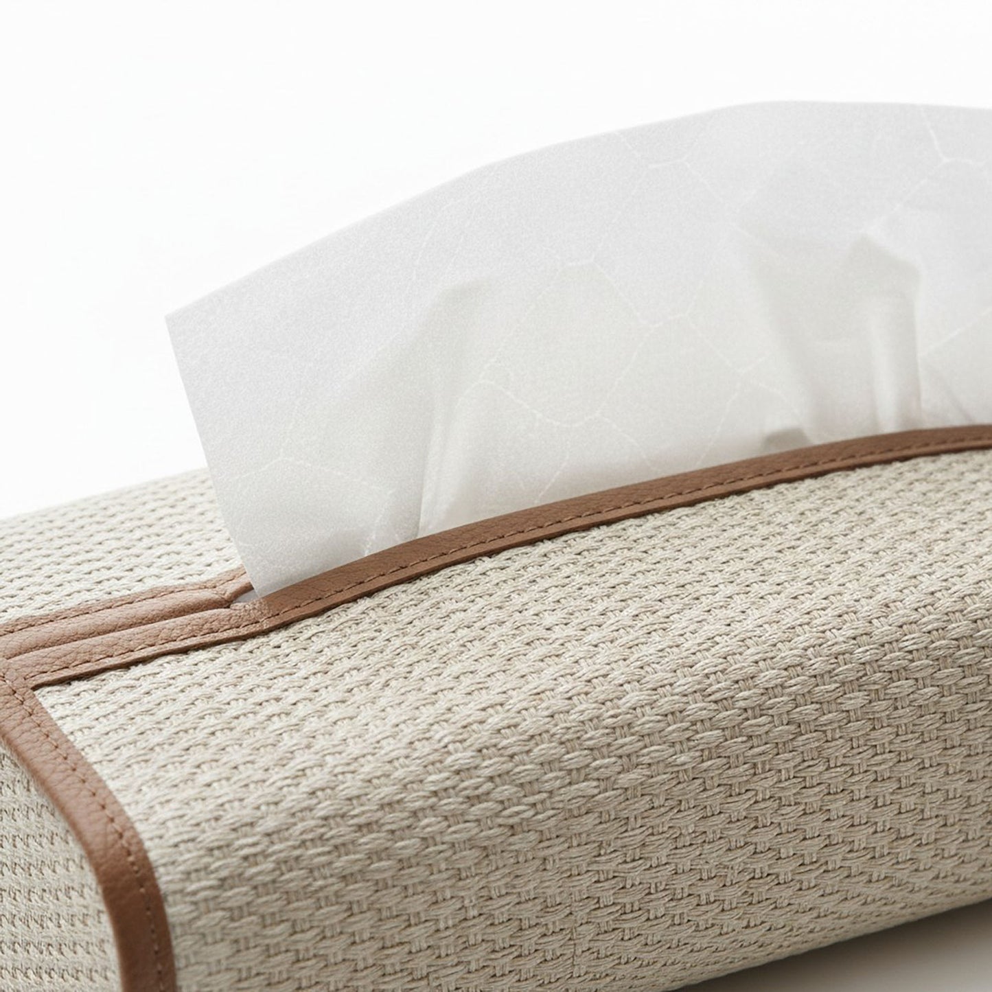 Textured Fabric Tissue Box Cover with Clean Trim Detail