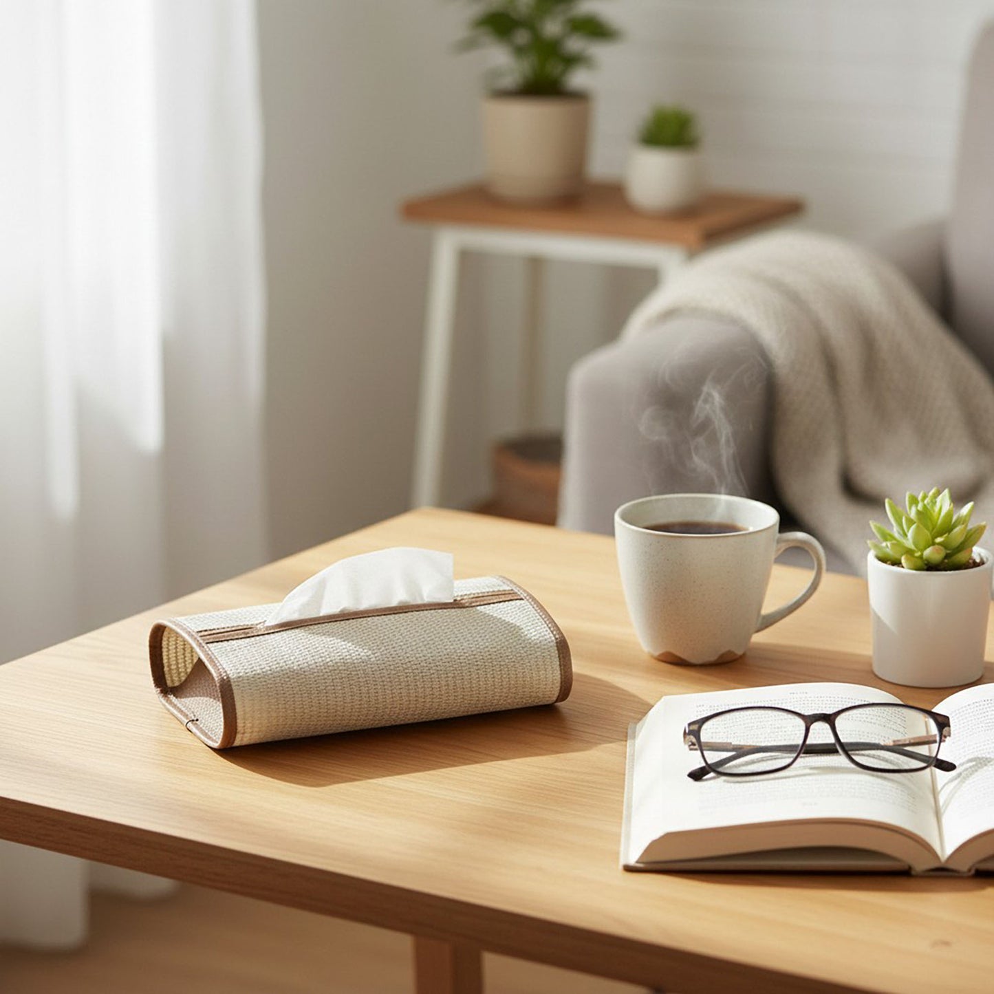 Textured Fabric Tissue Box Cover with Clean Trim Detail