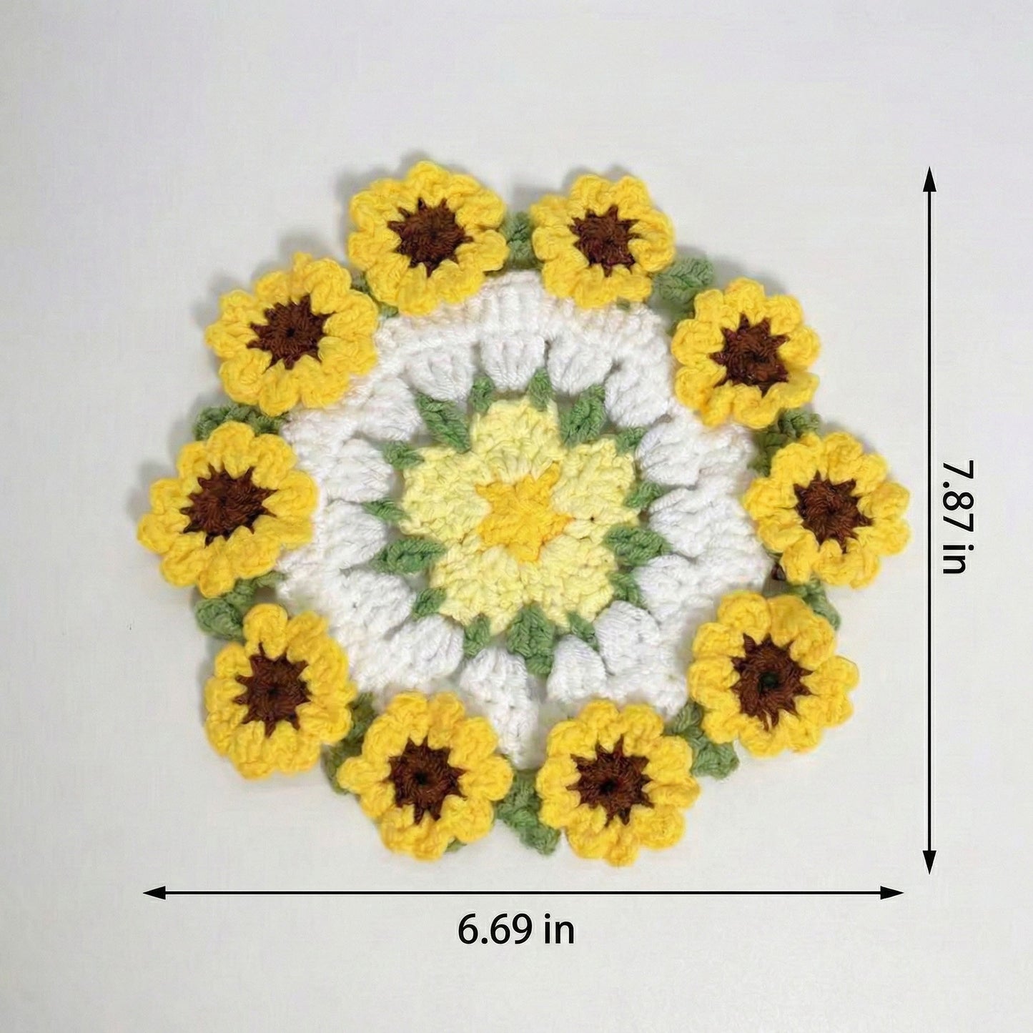 Handcrafted Crochet Sunflower Coaster with Floral Knit Design