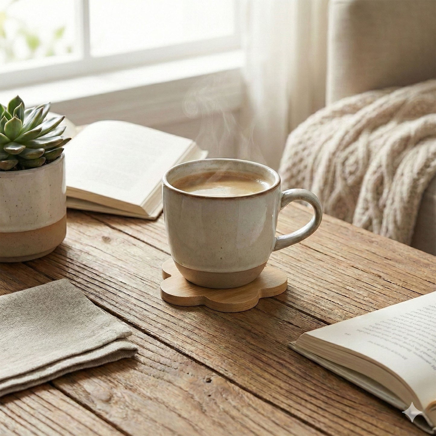 5-Piece Bamboo Flower Shaped Coaster Set with Holder Stand