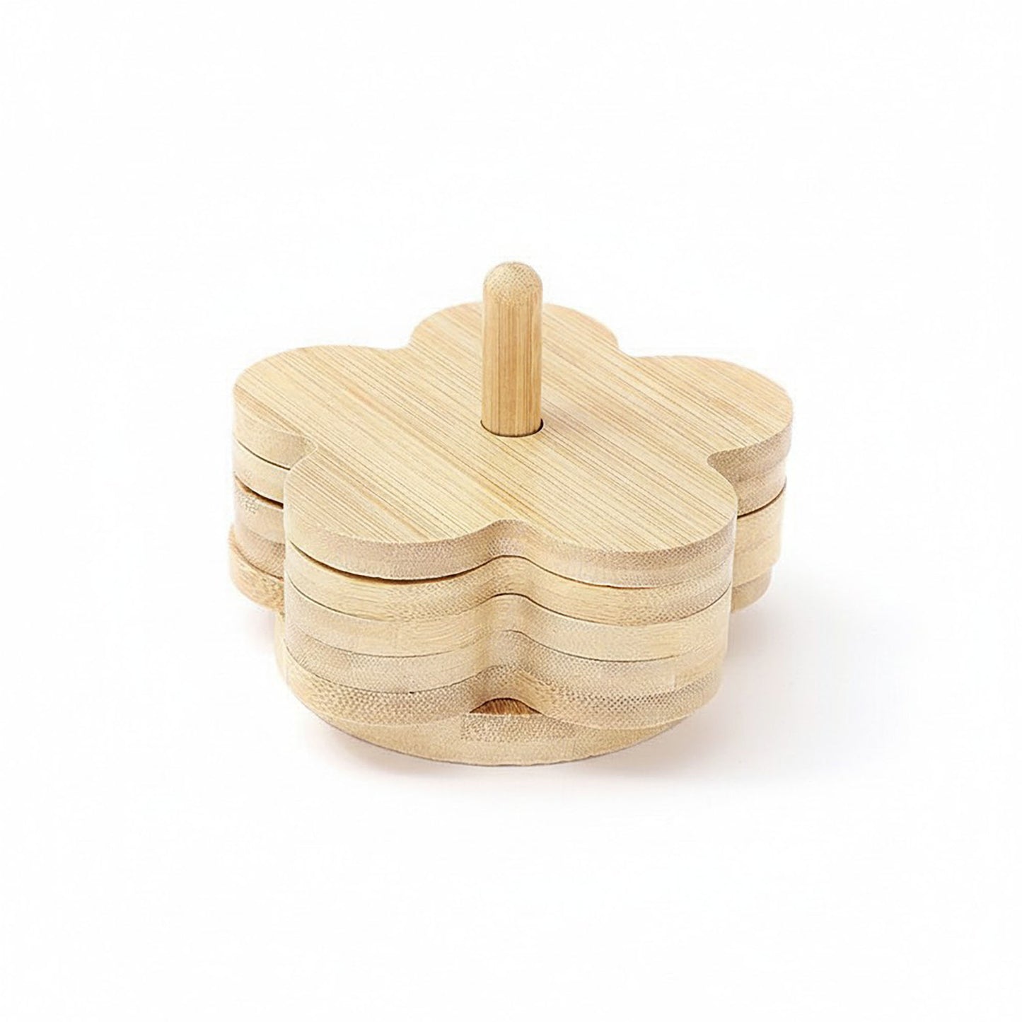 5-Piece Bamboo Flower Shaped Coaster Set with Holder Stand