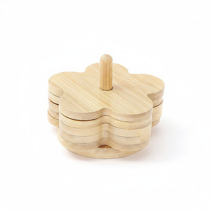 5-Piece Bamboo Flower Shaped Coaster Set with Holder Stand