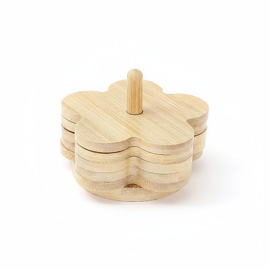 5-Piece Bamboo Flower Shaped Coaster Set with Holder Stand