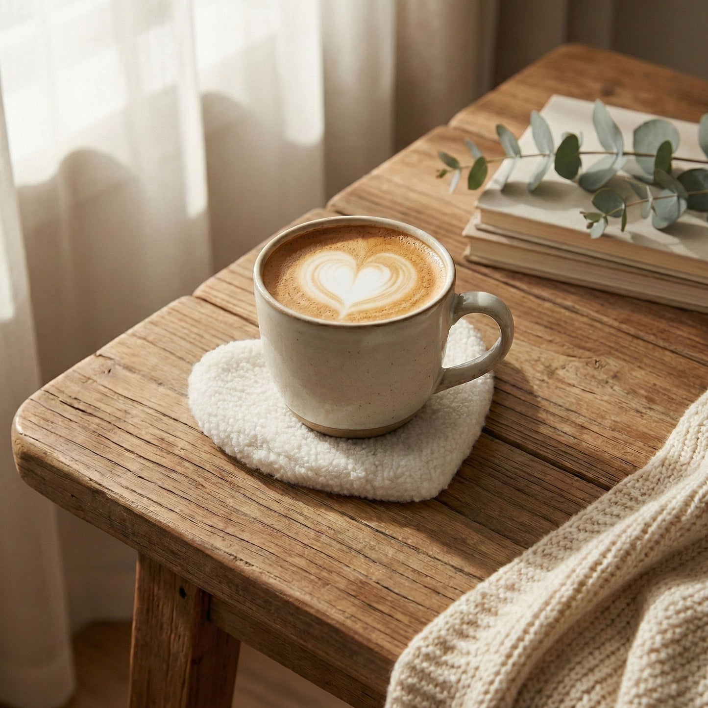 2-PC Heart Shaped Plush Cup Coaster with Soft Textured Fabric and Padded Design