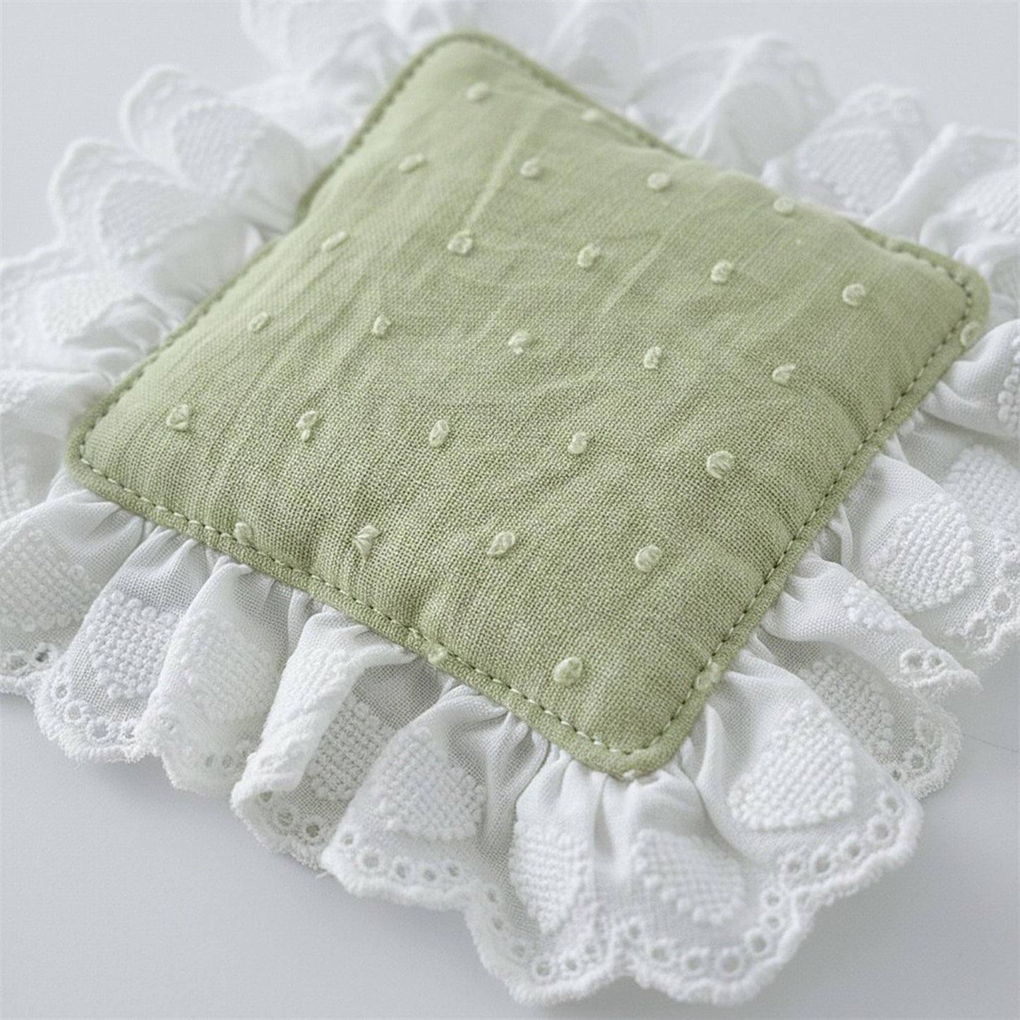 2-PC Lace Trim Square Fabric Cup Coaster with Soft Padded Center and Embroidered Detail