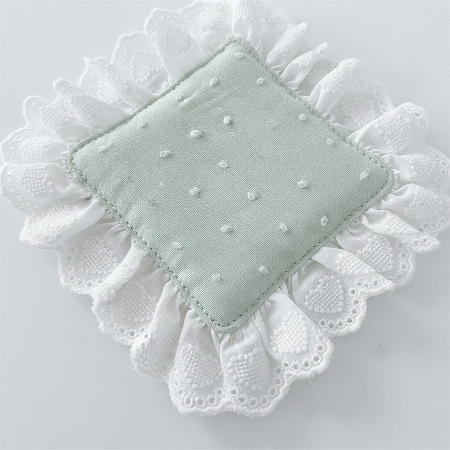 2-PC Lace Trim Square Fabric Cup Coaster with Soft Padded Center and Embroidered Detail