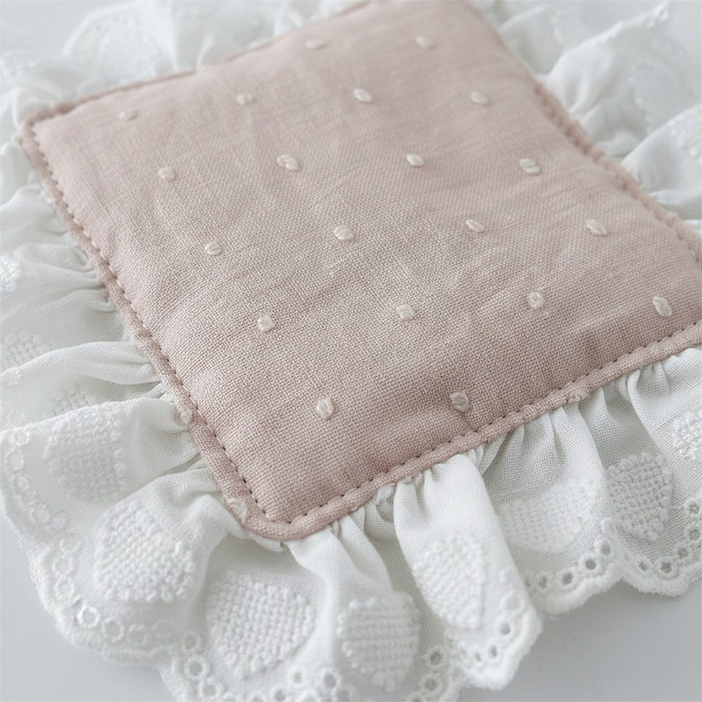 2-PC Lace Trim Square Fabric Cup Coaster with Soft Padded Center and Embroidered Detail