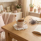 2-PC Lace Trim Square Fabric Cup Coaster with Soft Padded Center and Embroidered Detail