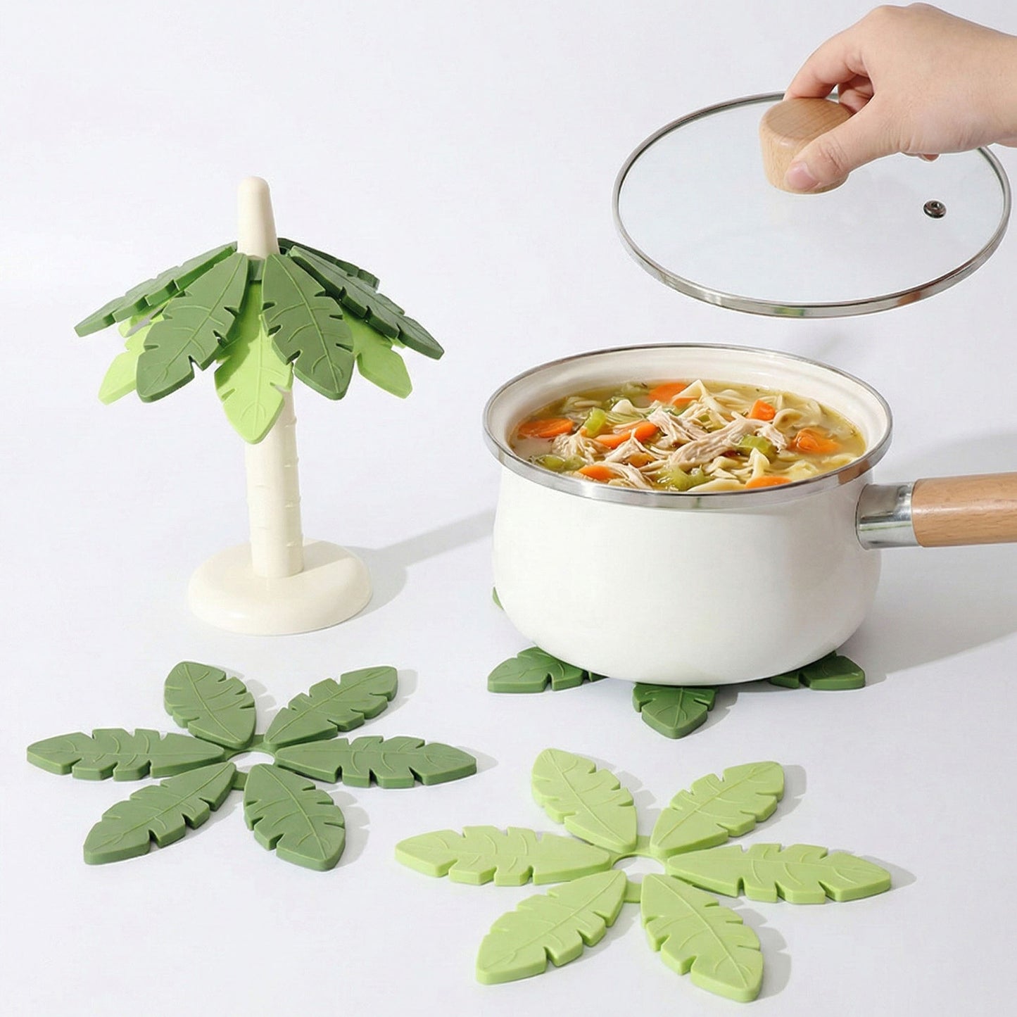 Palm Leaf Silicone Trivet Set Heat Resistant Non Slip Kitchen Pot Holders