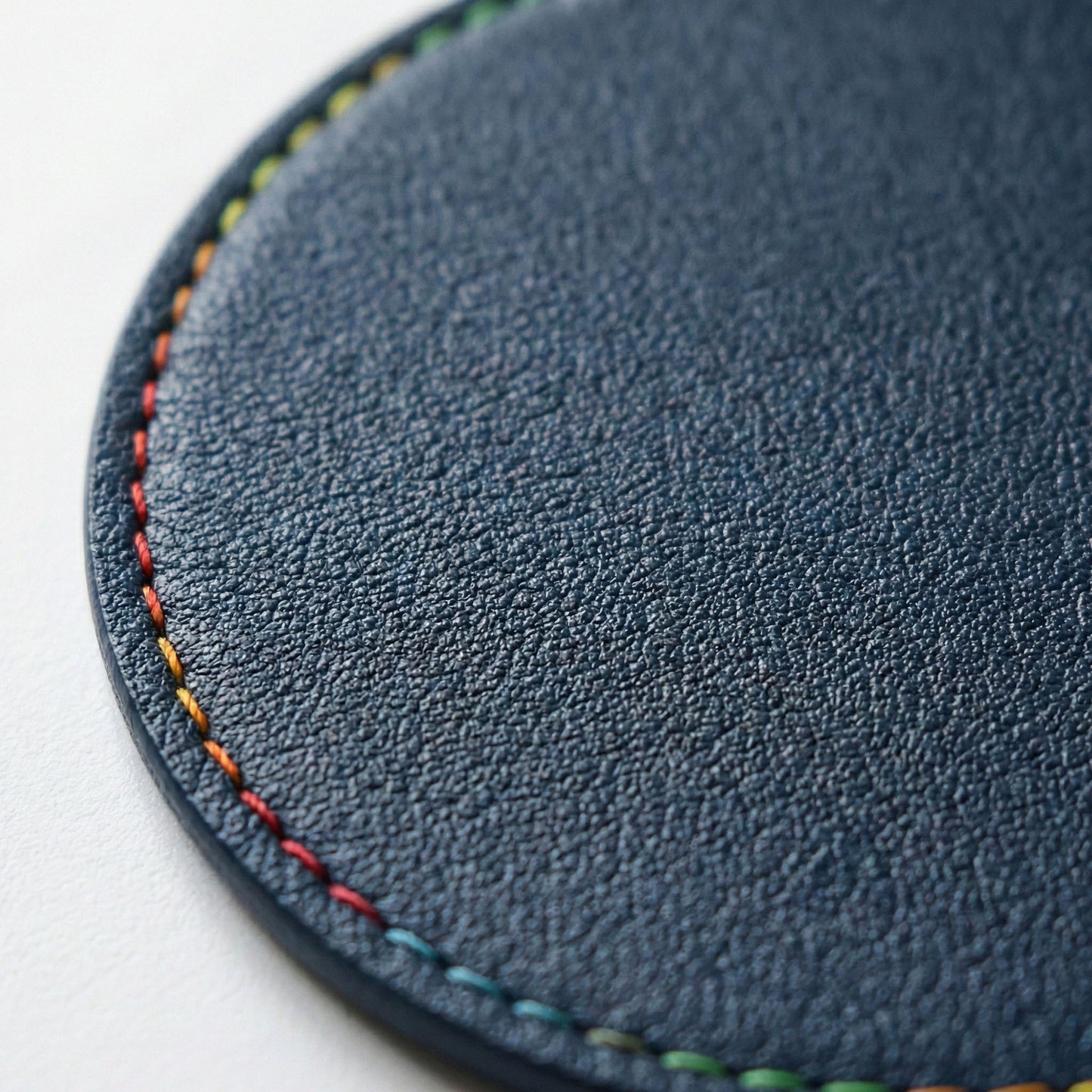 4-PC Round Leather Coaster with Stitched Edge Durable Table Protector
