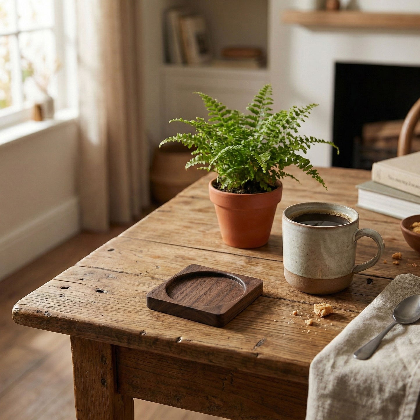 2-PC Square Wood Coaster with Recessed Round Groove Table Protector