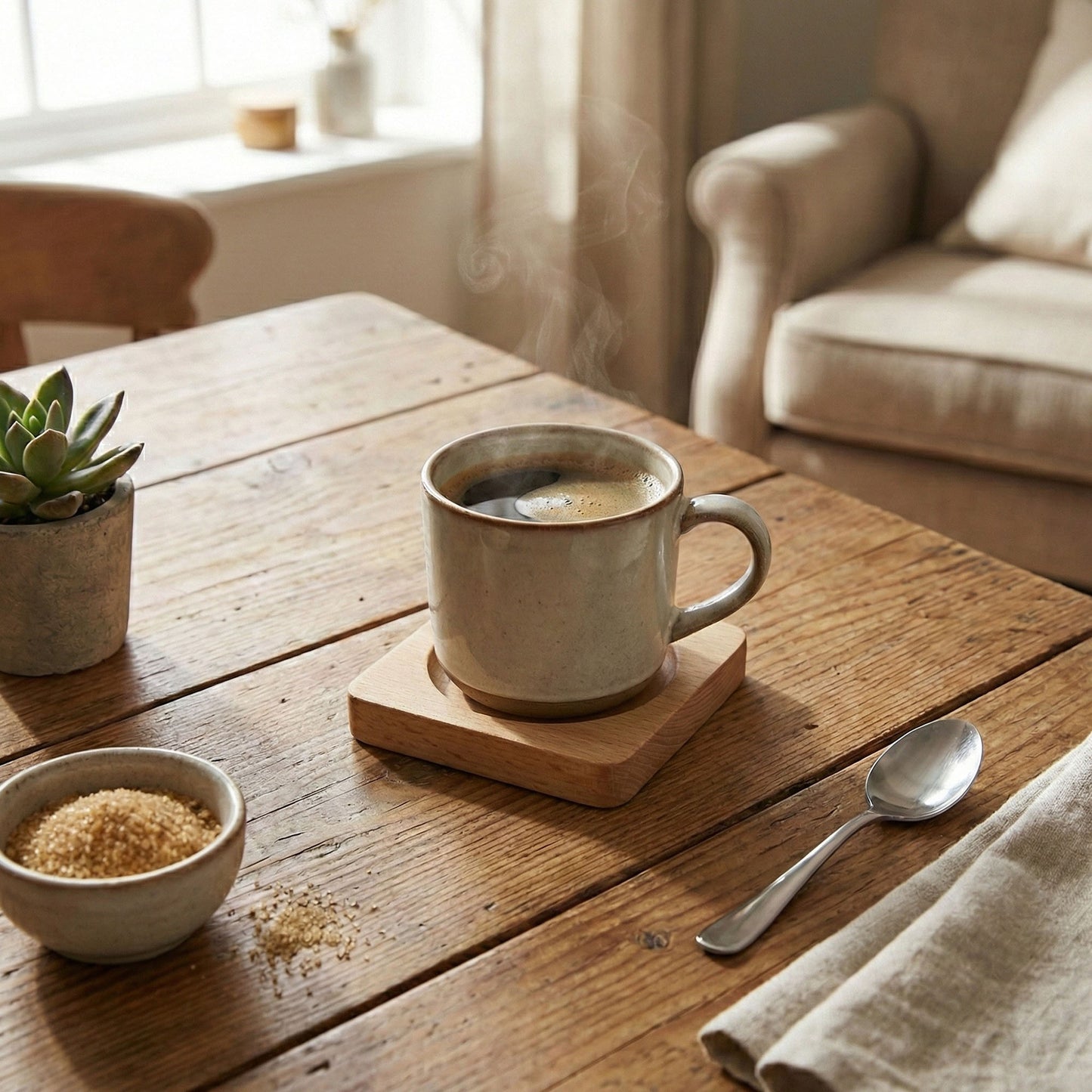 2-PC Square Wood Coaster with Recessed Round Groove Table Protector