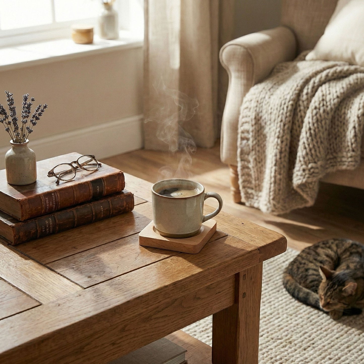 2-PC Square Wood Coaster with Recessed Round Groove Table Protector