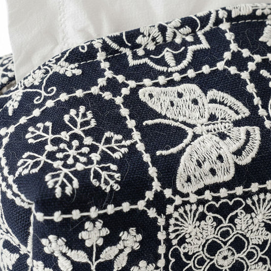 Embroidered Fabric Tissue Holder with Patchwork Pattern Design