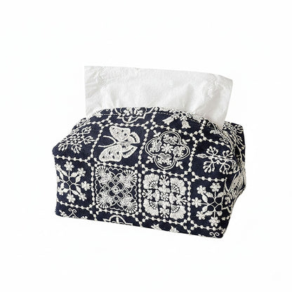 Embroidered Fabric Tissue Holder with Patchwork Pattern Design