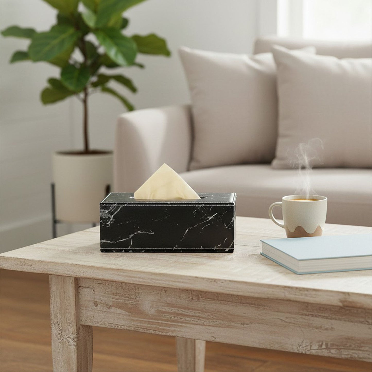 Faux Marble Leatherette Tissue Holder Rectangular Box Cover