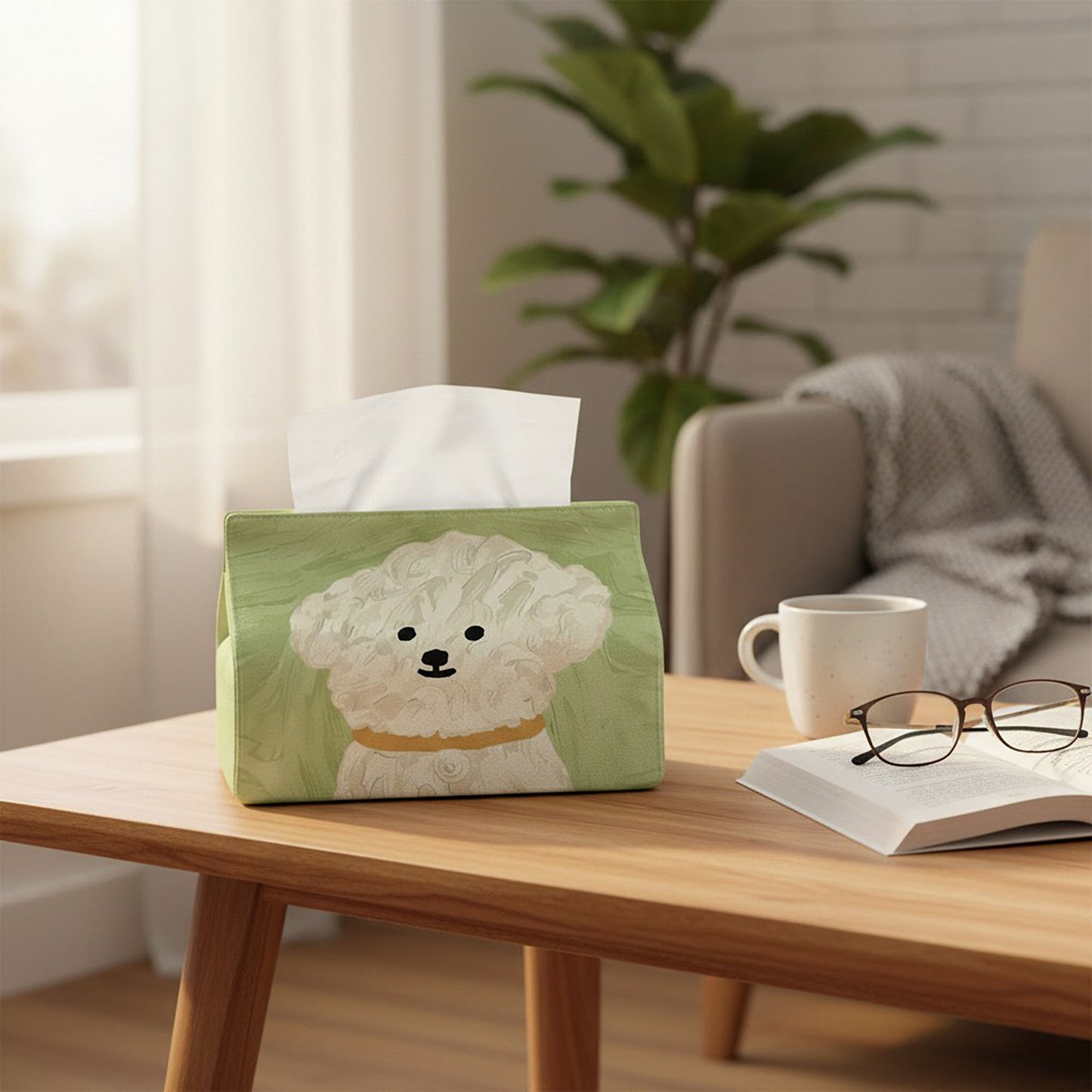 3-piece Illustrated Dog Fabric Tissue Holder Decorative Soft Cover
