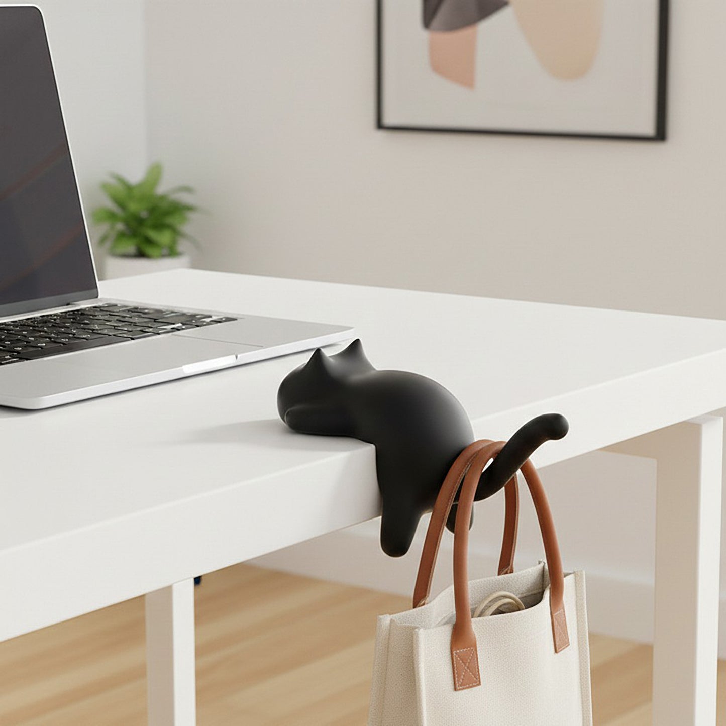 3-Piece Desk Edge Bag Hook with Cat-Shaped Design and Protective Non-Slip Surface