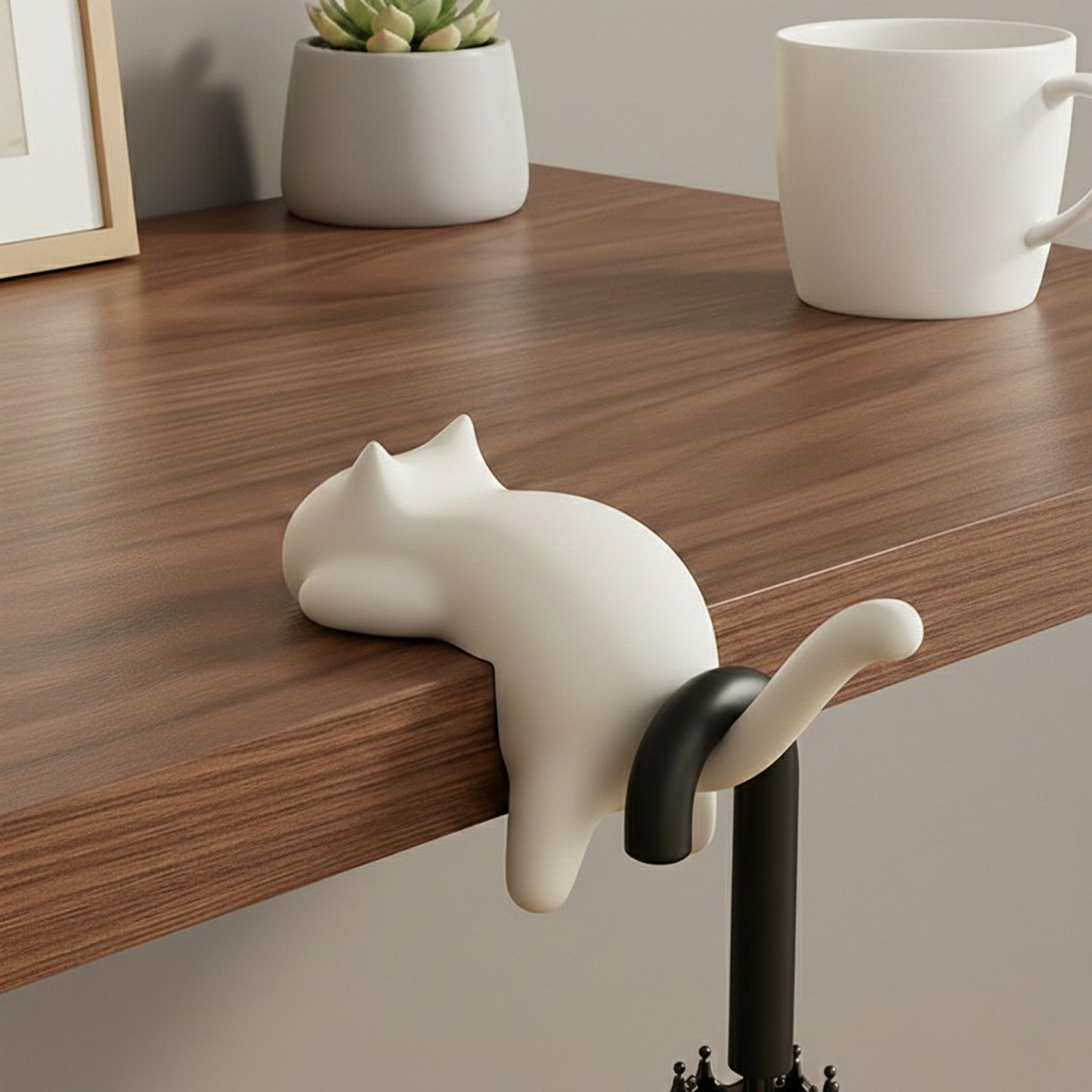 3-Piece Desk Edge Bag Hook with Cat-Shaped Design and Protective Non-Slip Surface