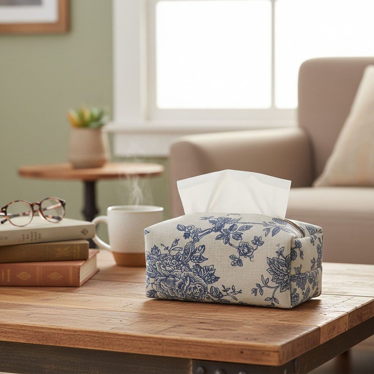 Floral Fabric Tissue Holder with Zippered Soft Cover