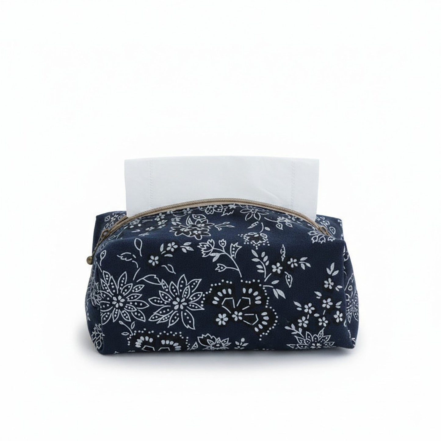 Floral Fabric Tissue Holder with Zippered Soft Cover