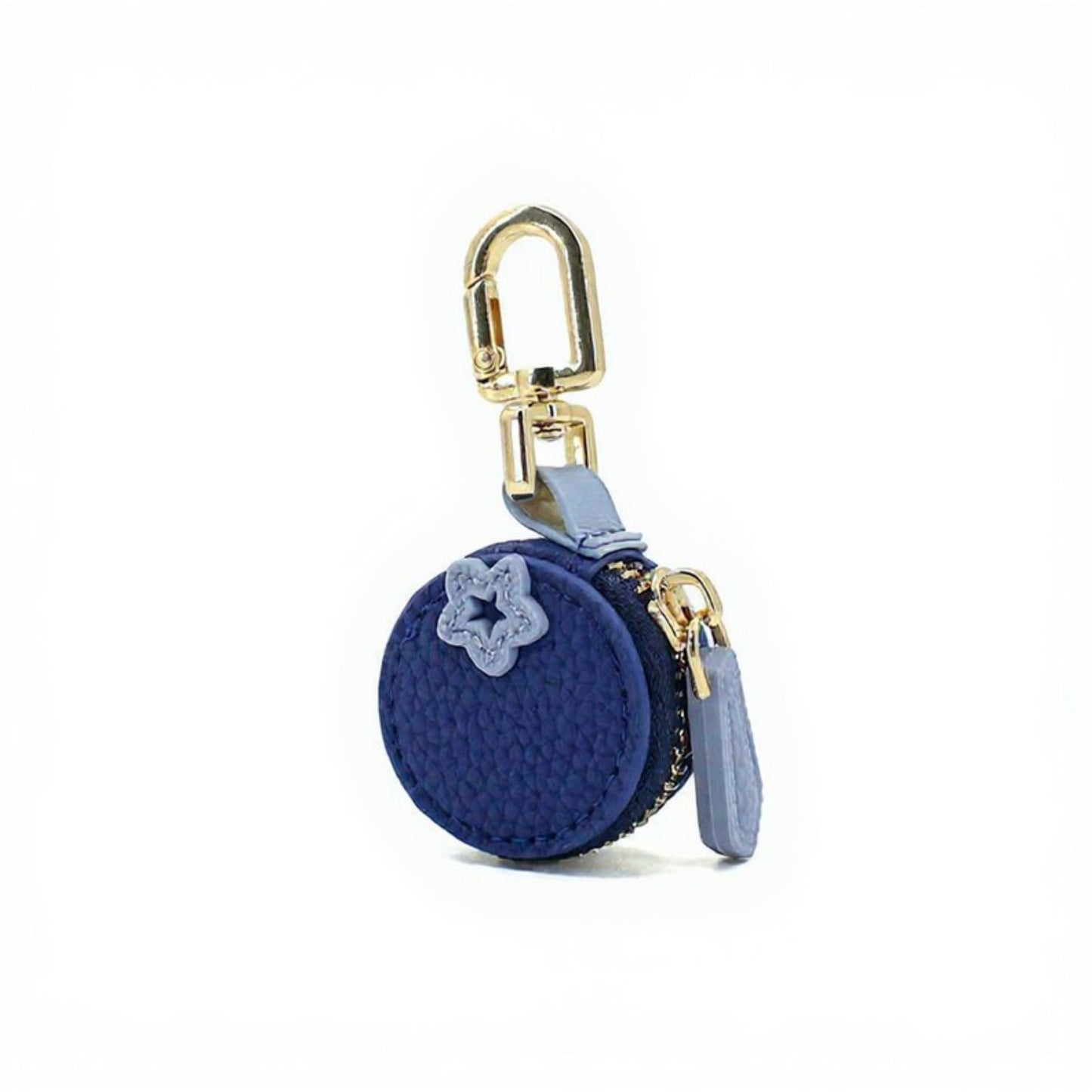 Mini Round Coin Pouch Keychain with Zipper Closure and Clip Attachment