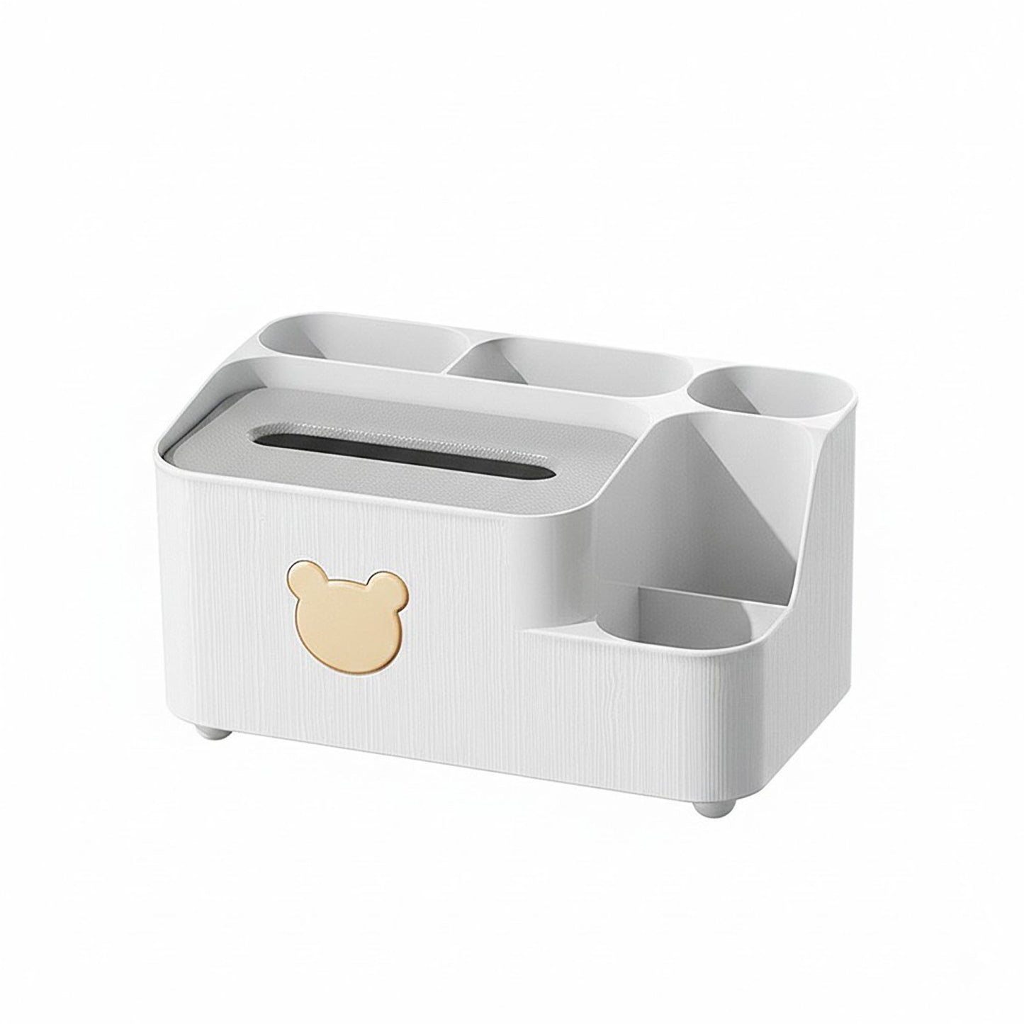 Multi-Compartment Plastic Tissue Box Organizer with Side Storage