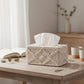 Handwoven Macrame Tissue Box Cover with Textured Geometric Design