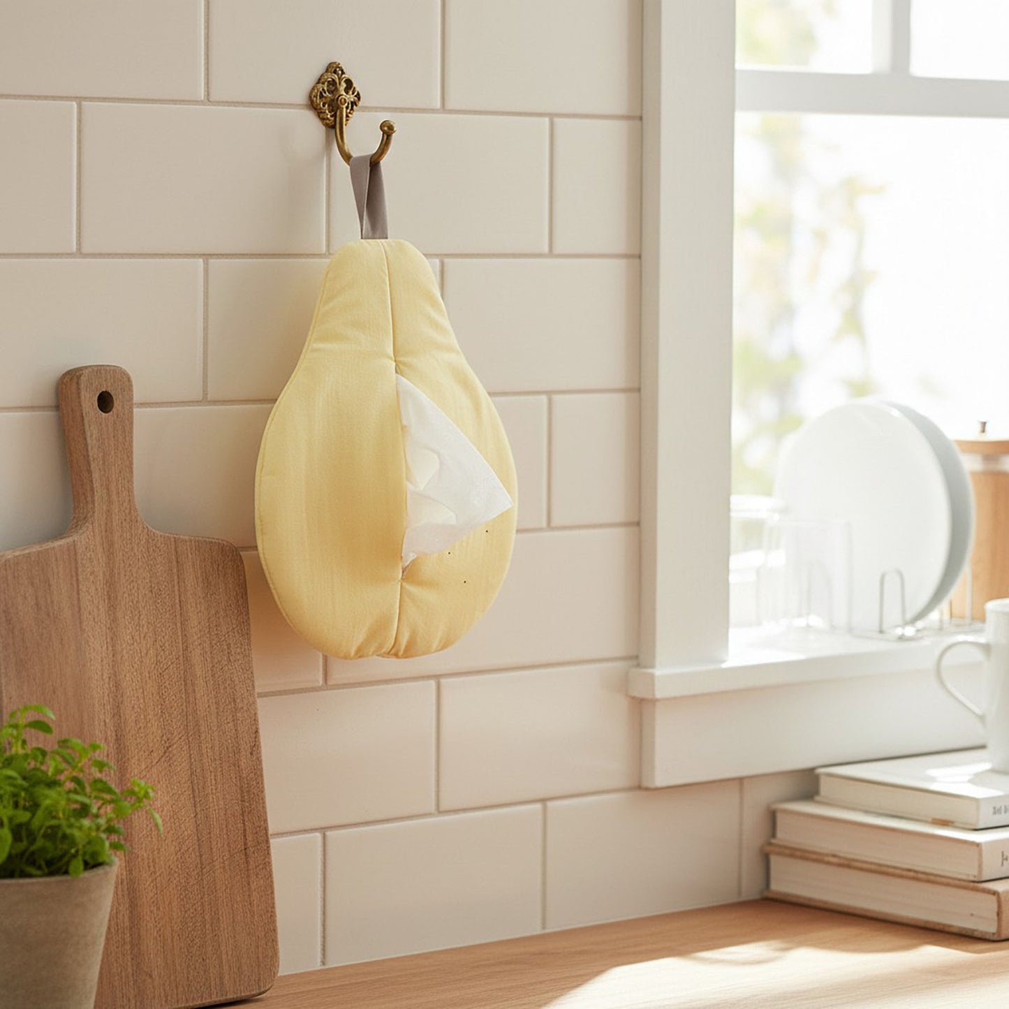 Decorative Pear Shaped Fabric Tissue Holder with Hanging Loop