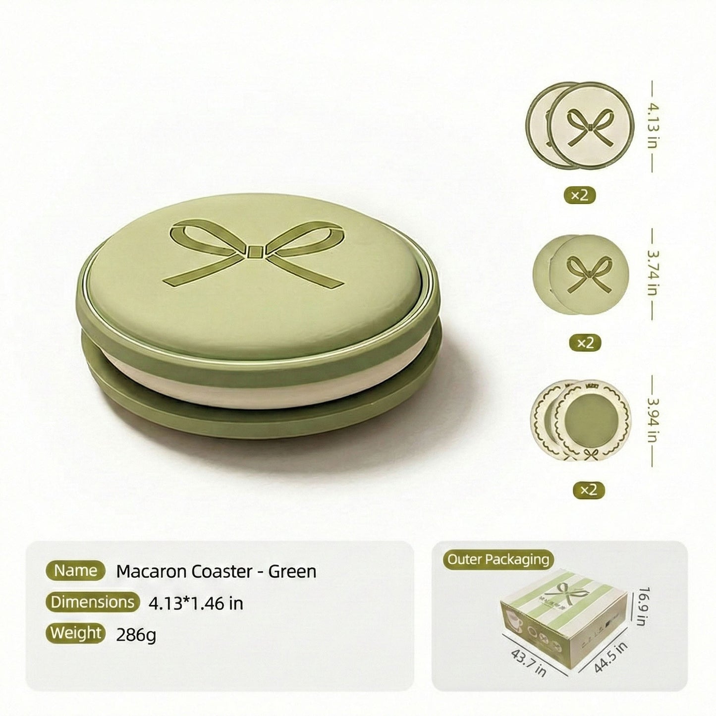 Macaron Coaster Set with Bow Design Round Table Protectors