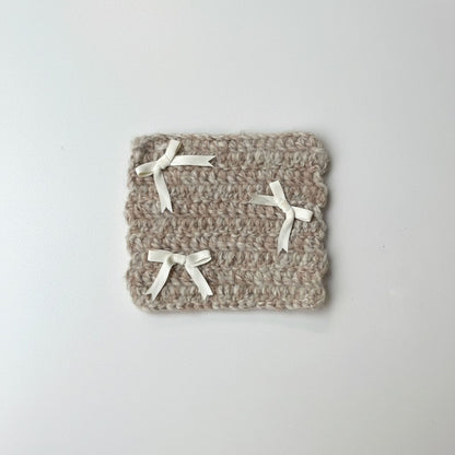Knit Coaster with Ribbon Bow Accents Soft Table Protector
