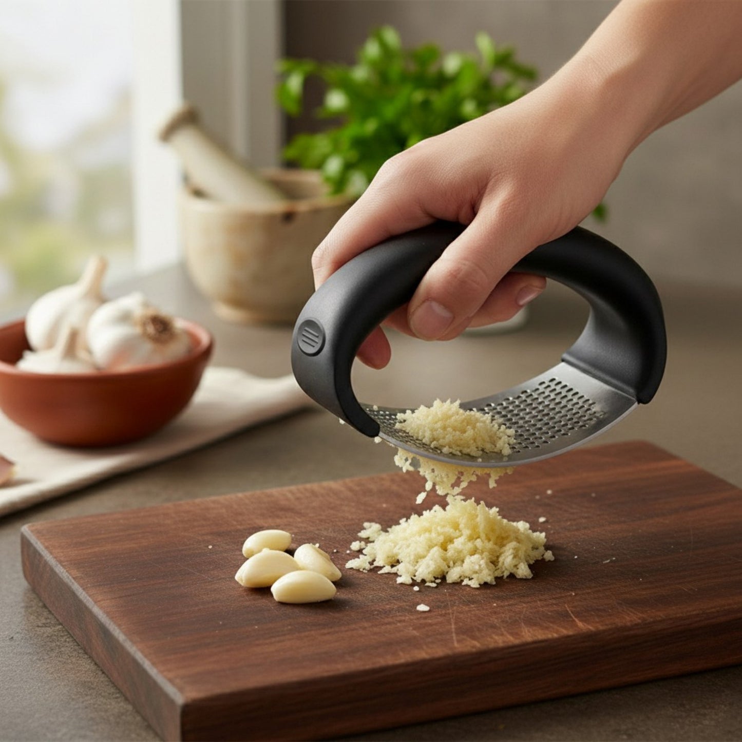 3 Piece Garlic Press Set Handheld Mincer Crusher Tools with Ergonomic Handle