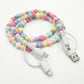 Colorful Beaded USB Charging Cable 4 in 1 Fast Charge Type C Lightning Micro USB Cute Cord