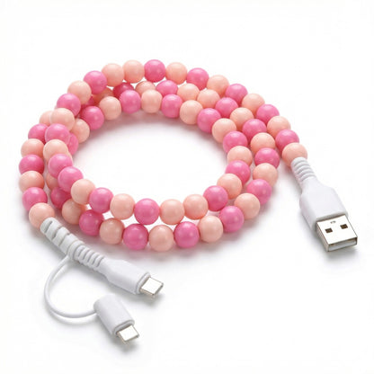 Beaded USB Charging Cable 2 in 1 Type C Lightning Cute Pearl Phone Cord