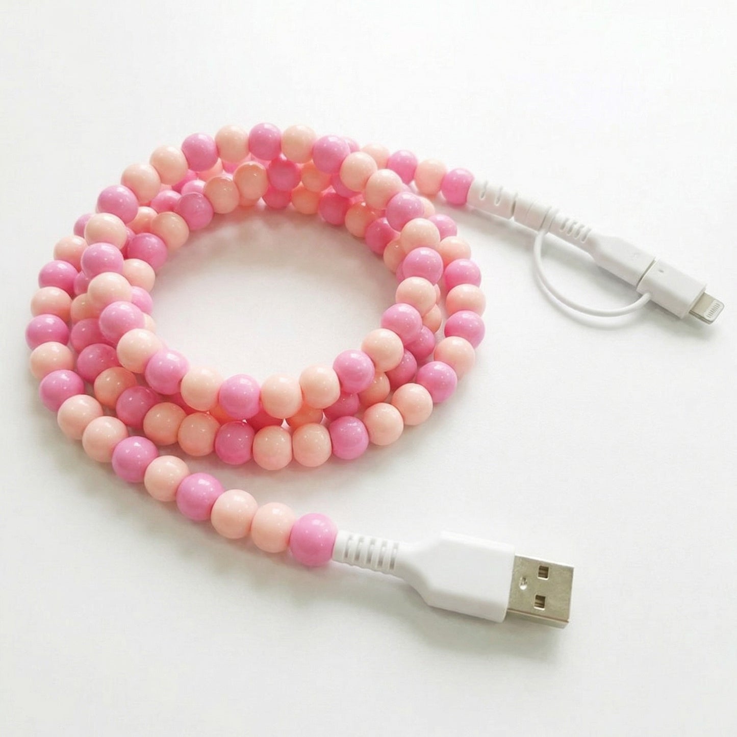 Beaded USB Charging Cable 2 in 1 Type C Lightning Cute Pearl Phone Cord