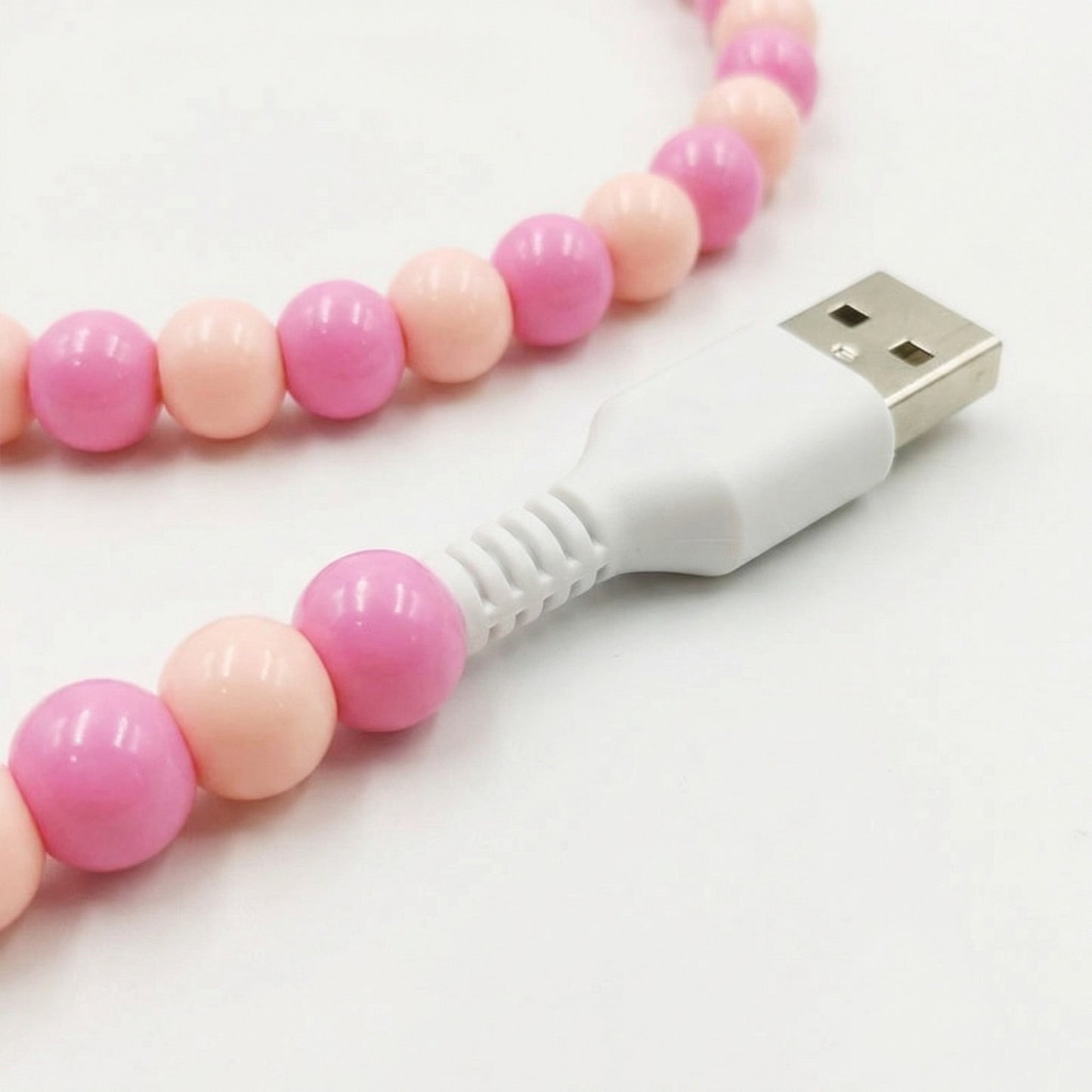Beaded USB Charging Cable 2 in 1 Type C Lightning Cute Pearl Phone Cord