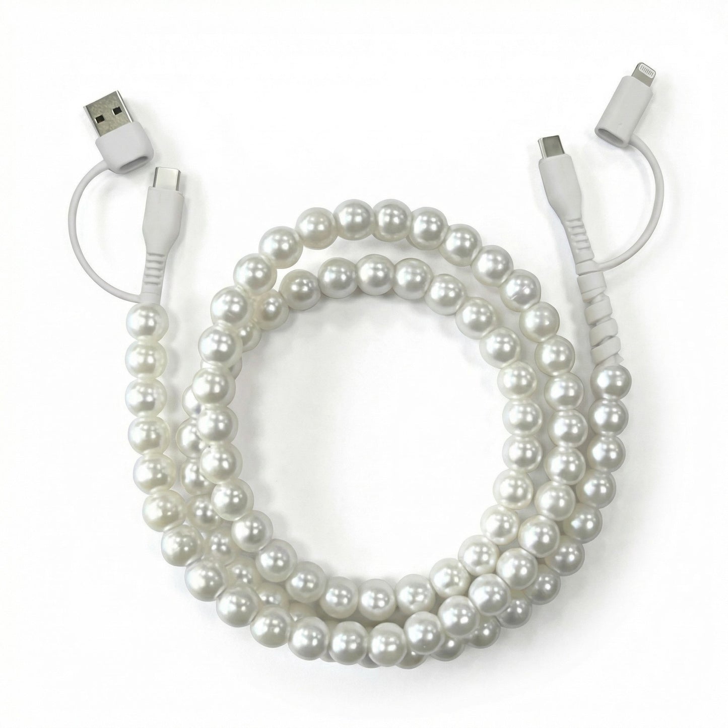 Beaded USB Charging Cable 2 in 1 Type C Lightning Cute Pearl Phone Cord
