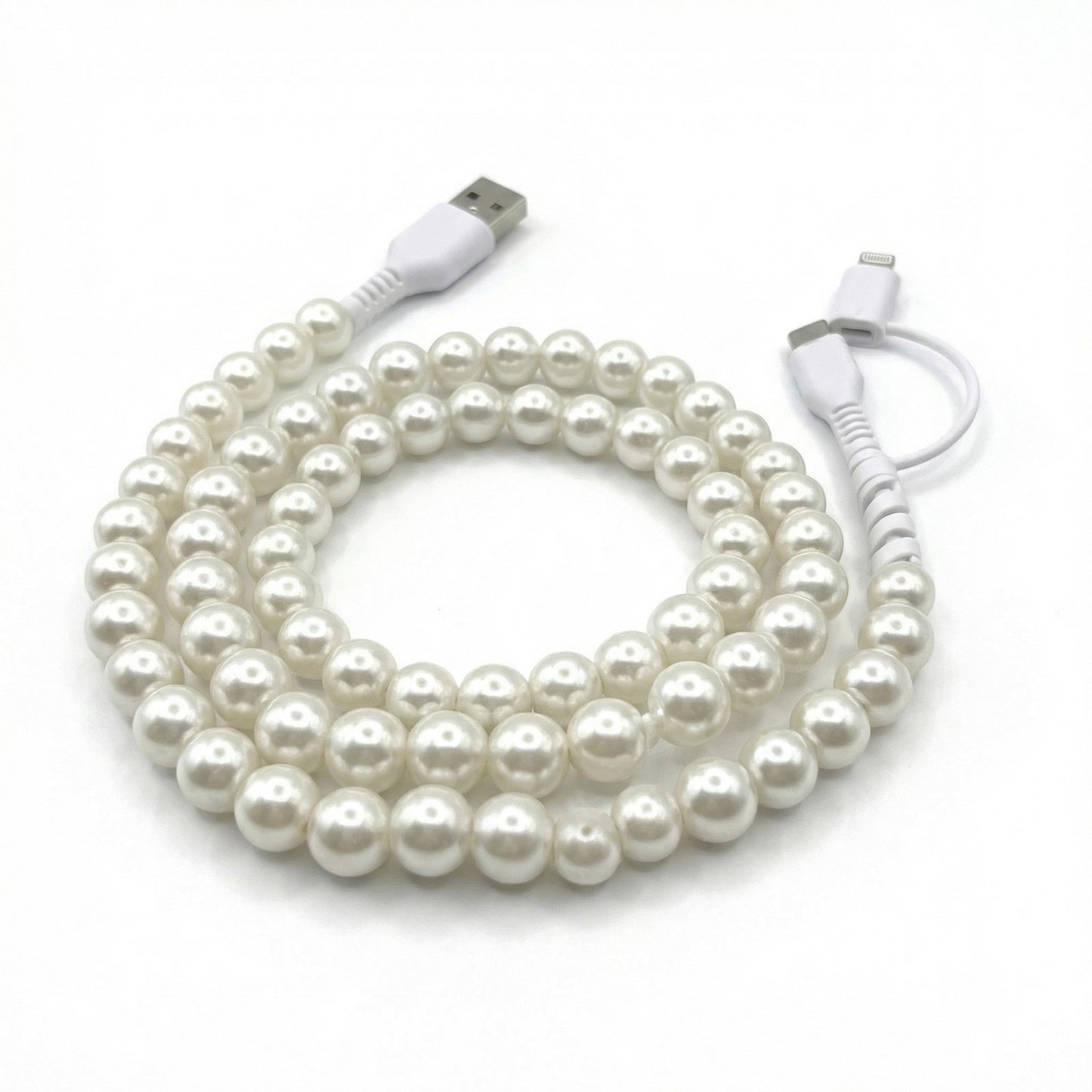 Beaded USB Charging Cable 2 in 1 Type C Lightning Cute Pearl Phone Cord