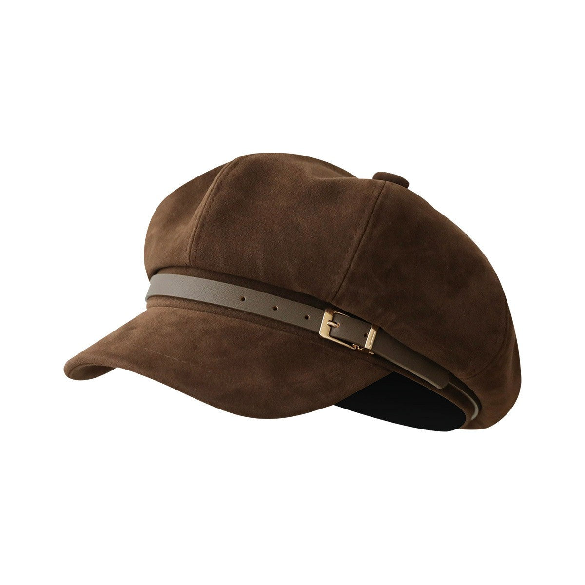 Suede-Look Baker Boy Newsboy Cap with Adjustable Buckle Strap Vintage Soft Fall Hat