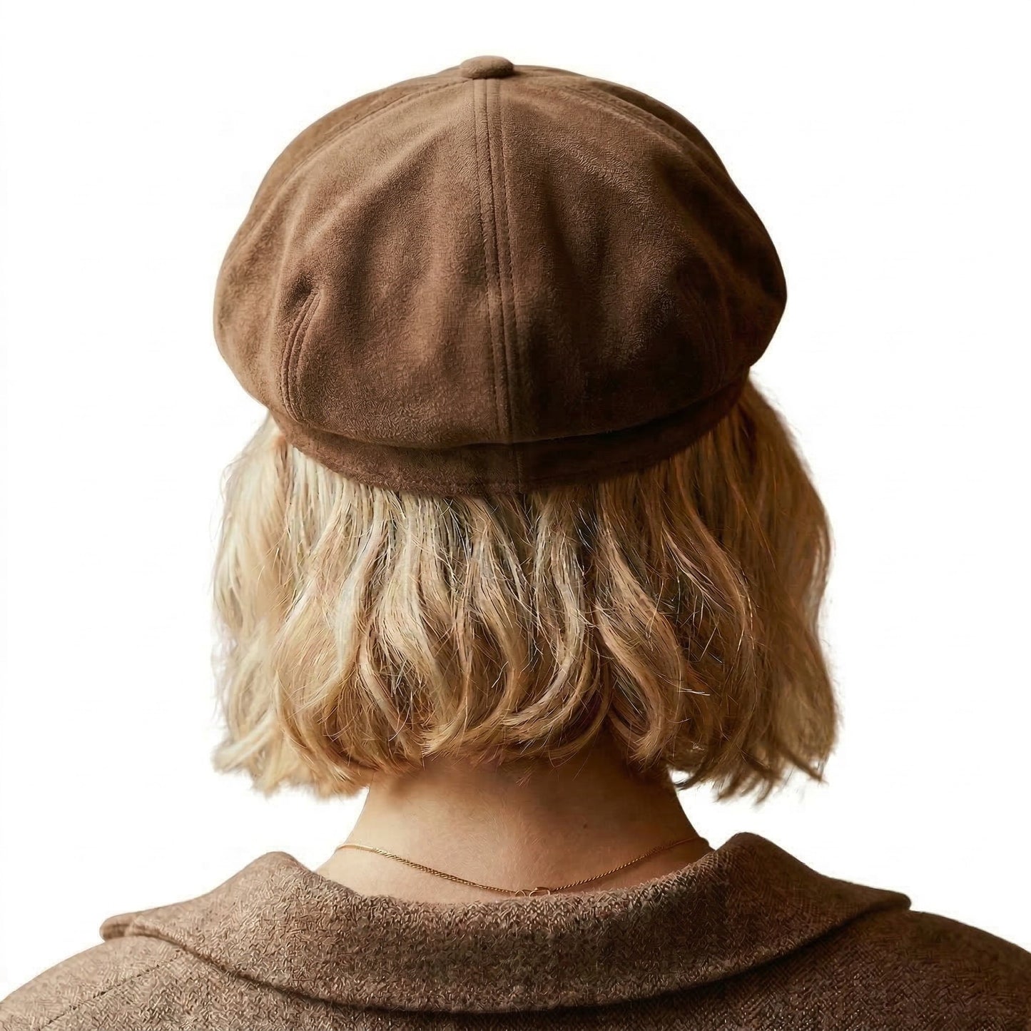 Suede-Look Baker Boy Newsboy Cap with Adjustable Buckle Strap Vintage Soft Fall Hat